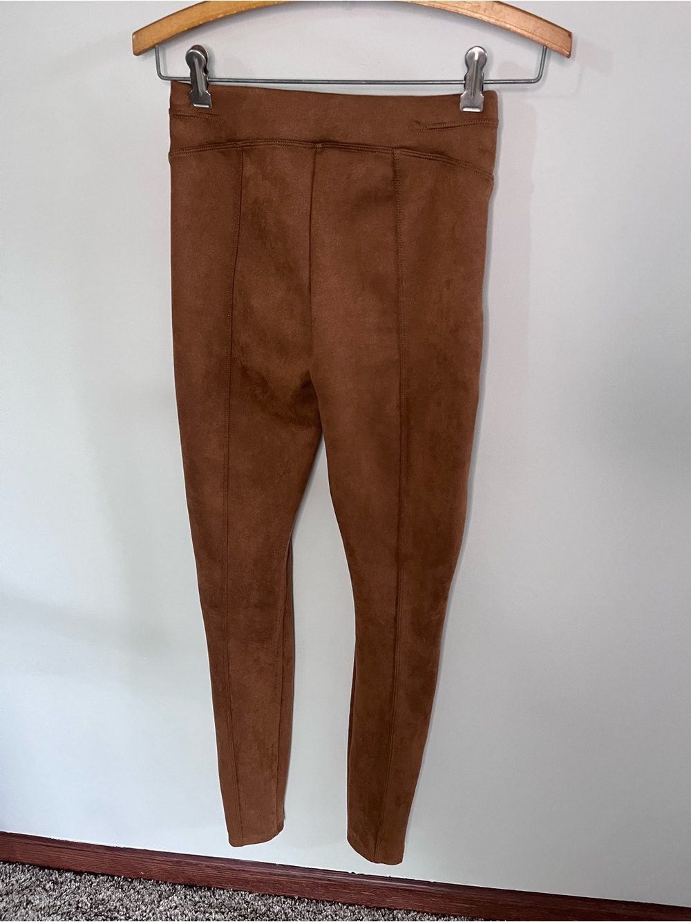 Spanx Faux Suede Leggings Cognac Brown High Rise Seamed XS Tall Skinny Pants - Picture 3 of 6